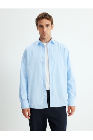 Koton Slim Fit Gömlek Uzun Kollu Yarım İtalyan Yaka Pamuklu Mavi 5wam60110hw Mavi