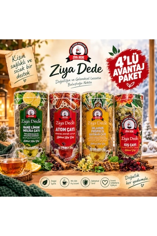 Ziya Dede 4'lü Avantaj Paketi Kış Çayı, Nane Limon Melisa Çayı , Ihlamur Propolis Kaynar Çayı Ve Atom Çay Karışımı 4'lü Ekonomik Set