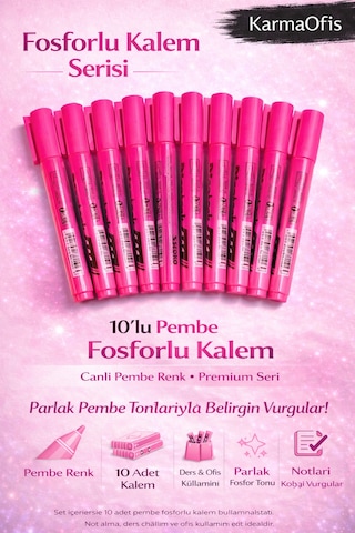 Fosforlu Kalem Seti 10'lu Pembe Highlighter Pembe
