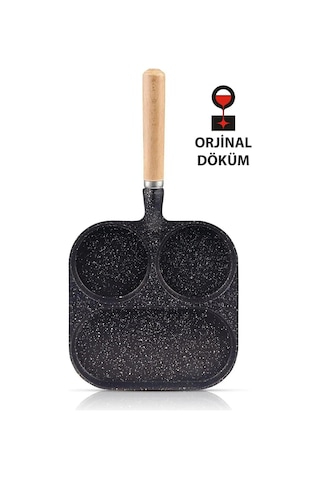 Evini Sev 3 Bölmeli Granit Döküm Tava Pancake Yumurta Mücver Omlet Tavası