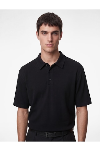 Koton Regular Fit Kısa Kollu Düğmeli Polo Yaka Tişört Siyah 6sam10004mk