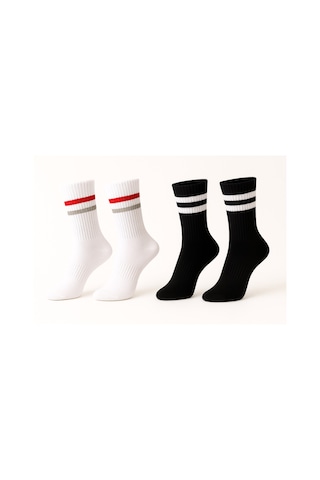 Erkek Siyah Beyaz Soket Çorap 2 Li Set Pamuklu Spor Ve Günlük Kullanım Plus Scorpion Siyah Beyaz