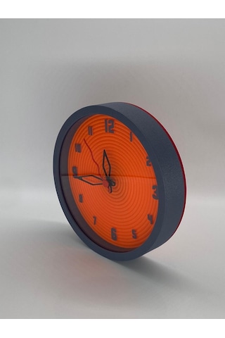 Turuncu Spiral, Koyu Gri Kasa, Modern Duvar Saati Siyah