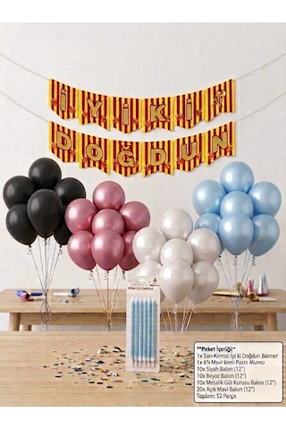 52 Parça Doğum Günü Balon Süsleme Seti Sarı - Kırmızı İyiki Doğdun Banner, 6'lı Mavi Simli Pasta Mumu, Gül Kurusu, Siyah, Beyaz & Açık Mavi Balon Paketi Karısık 52 Parça Doğum Günü Balon Süsleme Seti Sarı - Kırmızı İyiki Doğdun Banner, 6'lı Mavi Simli Pasta Mumu, Gül Kurusu, Siyah, Beyaz & Açık Mavi Balon Paketi Karısık