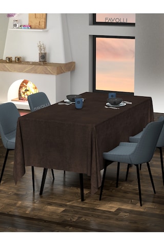 Kadife Dokulu Kahverengi Masa Örtüsü Kahverengi