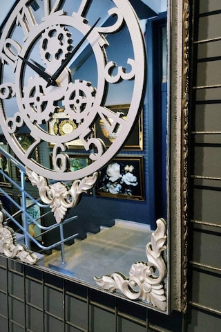 3lü Gümüş Dikdörgen Aynalı Çerçeveli Püsküllü Duvar Saati Takımı, Wall Clock, Hediye, Ms38-1