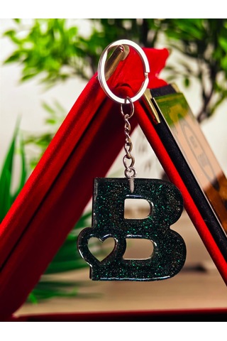 Harfli Anahtarlık Epoksi Kişiye Özel Yapım El Yapımı Harf Anahtarlık Kalp Model Özel Tasarım Hediyelik Ürün Kalp Desenli Simli Anahtarlık Beyaz - Pembe