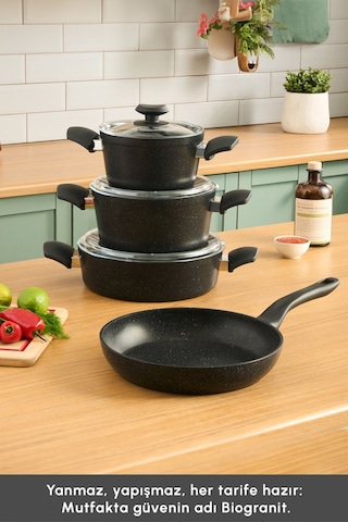 Karaca  Biogranit Defne V2 7 Parça Tencere ve Tava Seti Siyah