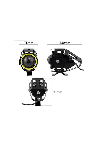 Astraled U7 Motosiklet Sis Farı, Mercekli, Büyük Kafesli, Sarı Angel Işıklı Led