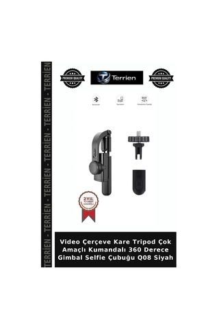 Video Çerçeve Kare Tripod Çok Amaçlı Kumandalı 360 Derece Gimbal Selfie Çubuğu Q08 Siyah