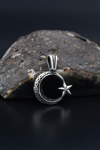 Kolye Ucu 925 Ayar Gümüş Ay Yıldızlı Ayyıldızlı Kral Zincir Desenli 901179