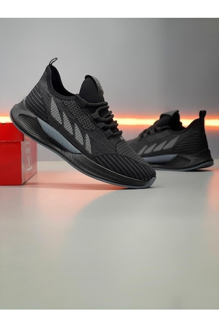 Wipper Ultra Hafif Triko Sneaker - Nefes Alan Ortopedik Poli Taban Büyük Numara Yazlık Spor Ayakkabı Yazlık Siyah Füme