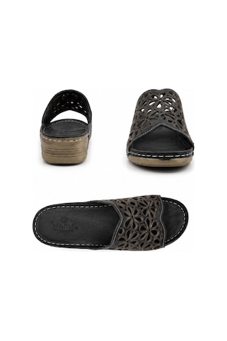 N Napa Shoe Np.226l.siyah Deri Napa Shoe Kadın Ortopedik Çiçek Desenli Günlük Terlik Siyah
