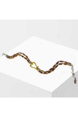 Doğal Taşlı Gold Sılver Çelik Erkek Bileklik Siyah