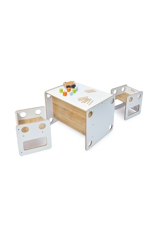 Minera 0-6 Yaş Saka Model Ahşap Montessori Aktivite Oyun Çalışma Masa Ve Sandalye Seti (1 Masa + 2 Sandalye)