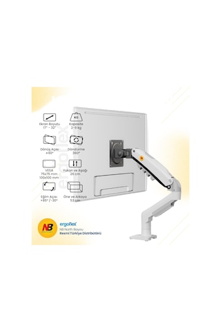 Lexroo North Bayou Nb F80 Profesyonel 17-32 Inch Monitör Standı 2026 Versiyon Beyaz