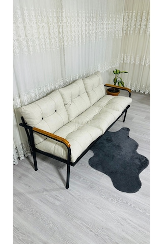 Madame Home Karanfil Balkon, Bahçe, Cafe - Metal Kanepe Koltuk Takımı 3 Lü Krem