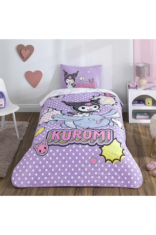 Taç Lisanslı Kuromi Smile Pamuklu Çocuk Yatakörtüsü Seti 160x230 Lila