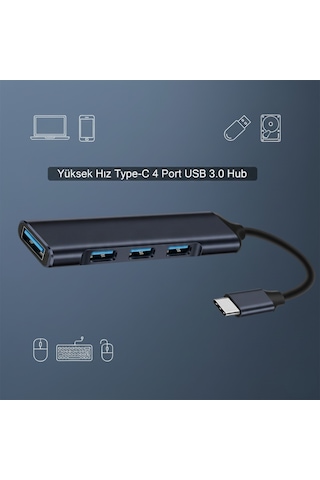 Type C To 4 Port Usb 3.0 Hub Otg Çoğaltıcı Çoklayıcı Adaptör Yeni Model Laptop Uyumlu