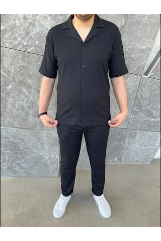 Lulikwear Erkek Baggy Pantolon ve Gömlek Takım Siyah