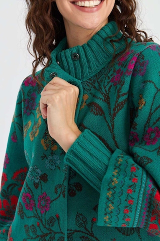 Desen Triko Kadın Dik Yaka Sarmaşık Çiçekli Yün Ceket 23017 A.ö. Başı Çok Renkli