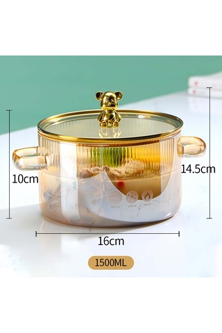 Qerhome Borosilikat Cam Ayıcıklı Teddy Tencere 1700 Ml Amber Amber