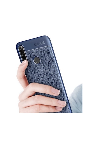 Huawei Y6p Kılıf Niss Deri Desenli Silikon Kılıf Lacivert