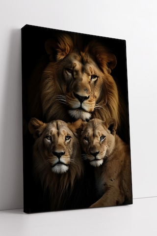 Aslan Ailesi Majestik Vahşi Doğa Temalı Kanvas Tablo Doğal Sanat Dekoru Ev Duvar Süsü