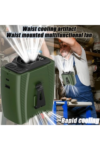 Xuweiwei 1 Adet Şarj Edilebilir 5000mah Siyah Bel Fanı 5 Hızlı Rüzgar Ayarı Taşınabilir Usb Fan Seyahat İçin