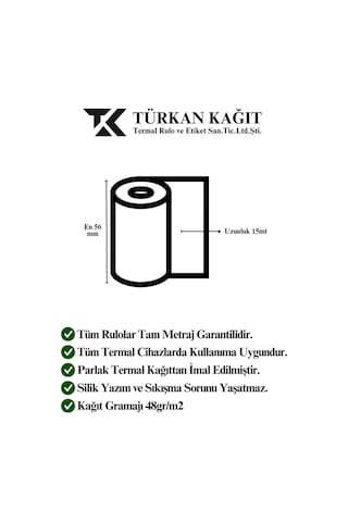 56x15 Pos Rulosu 5 Paket 50 Adet Termal Rulo - Yazarkasa Pos Rulosu - Pos Kağıdı