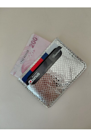 Luna Luster Hakiki Deri Gümüş Yılan Derisi Tasarım Kadın Kartlık &cüzdan