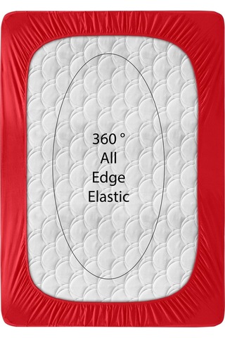 Penye Lastikli Çarşaf, Çift Kişilik, Kırmızı, %100 Pamuk Örme Kumaş, 130 Gr/m² Kırmızı