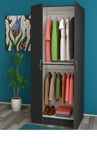 Sahar Giyinme Dolabı - Çok Amaçlı Dolap - Gardırop 60 Cm-2 Kapaklı Antrasit