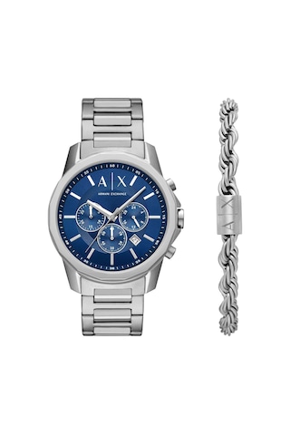 Armani Exchange Ax7176set Erkek Kol Saati Ve Bileklik Seti Metalik Gri