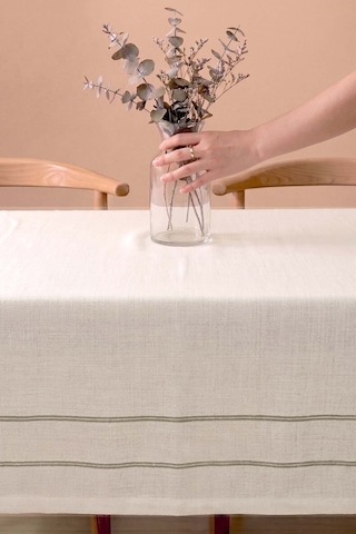 Girit Yeşil Çizgili Keten Masa Örtüsü 150x250 Cm 150 X 220