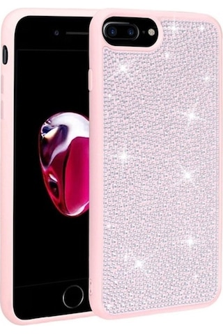 Apple Uyumlu  iPhone 8 Plus Kılıf Parlak Taşlı Tasarım Zore Ston Kapak Pembe