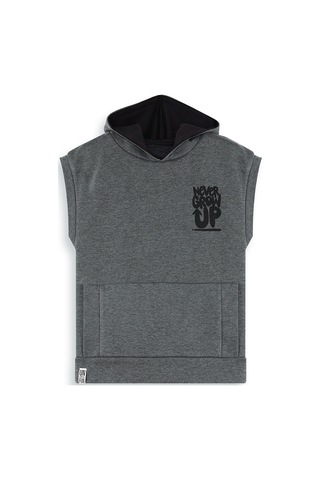 Denokids Erkek Çocuk Kapüşonlu Kolsuz Sweatshirt - Gri