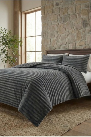 Soft Çizgi Çift Kişilik Yatak Örtüsü 260x240 Gri