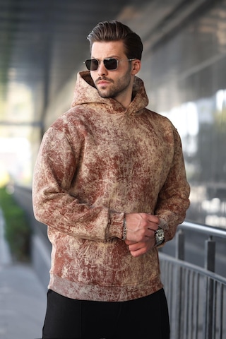 Madmext Kahverengi Desenli Kapüşonlu Erkek Sweatshirt E7167 Kahverengi