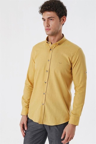 Bal Kısalabilir Kollu Cepsiz Biyeli Pamuk Casual Slim Fit Dar Kesim Gömlek 1004230179-bal Hardal
