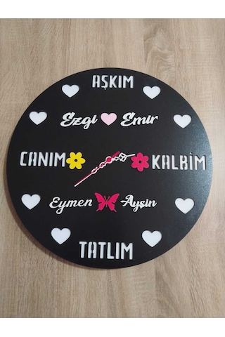 Sevgiliye Özel Hediye Kişiye Özel İsim Yazılı Duvar Saati Siyah