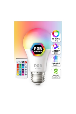 Kumandalı Rgb Renkli Led Ampul 9w E27 Parlaklık Renk Değiştiren Dimmerli Led Aydınlatma Lamba 1 Ad