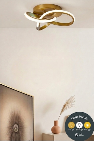 Snowflake Eskitme Plafonyer Led Avize 3 Renk Salon, Hol, Mutfak Ve Çocuk Odası İçin Altın