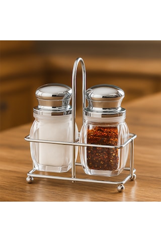 Porsima Pbt-568 2li Metal Standlı Akrilik Tuzluk Biberlik Seti Şeffaf