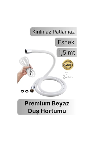 Premium 1,5 Mt Beyaz 360 Derece Dönebilen Kıvrılmayan Esnek Yumuşak Silikon Patlamaz Duş Hortumları Standart Diğer