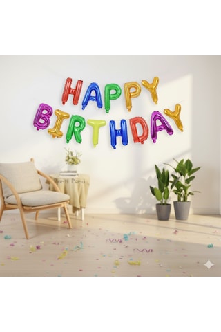 35 Cm Happy Birthday Renkli Harf Folyo Balon Seti - Doğum Günü Parti Dekorasyonu Çok Renkli