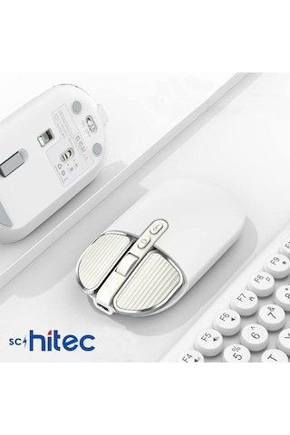 Schitec M203 Çift Modlu Taşınabilir Optik Kablosuz 2.4ghz Ve Bluetooth Bağlantılı Süper Sessiz Mouse Beyaz 5g
