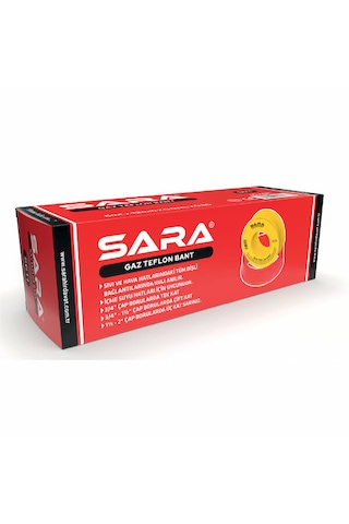 Sara S611 Gaz Teflon Bandı 12 Mm X 8 M, Ptfe, Sarı, 10 Lu Paket