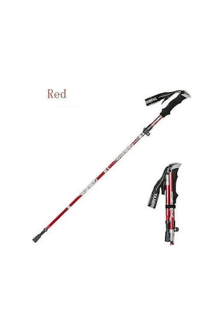 5 Parçalı Katlanabilir Yürüyüş Sopası, Yürüyüş Antişok Bastonu - Kırmızı Çok Renkli