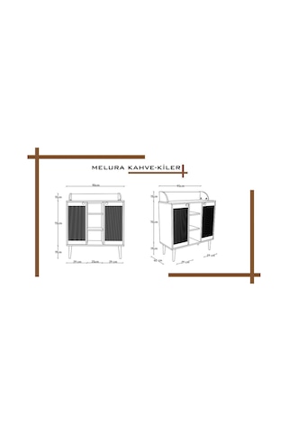 Melura Kahve Kiler-kahve Köşesi %100 Mdf Lake Ahşap Ayak Çok Amaçlı Dolap Gri